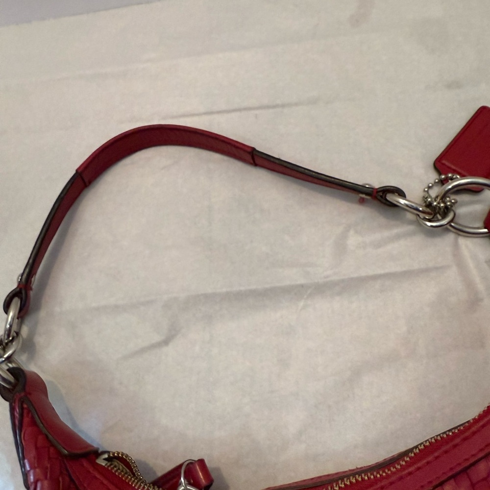Vintage Coach 19314 Red Kristin Woven Leather Shoulder Bag Purse Hobo - Picture 7 of 13